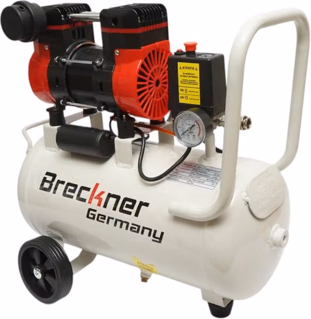 Compressore d'aria Breckner Germany da 24 litri con motore a 2 cilindri da 1 kW/1,3 CV, pressione massima 8 bar e aspirazione aria 130 l/min