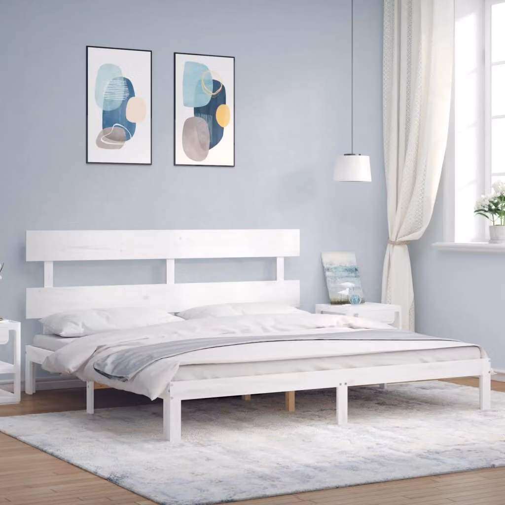 vidaXL Giroletto con Testiera in Legno Massello di Pino Bianco Super King Size L/P/H: 183.5 x 203.5 x 81.0 cm