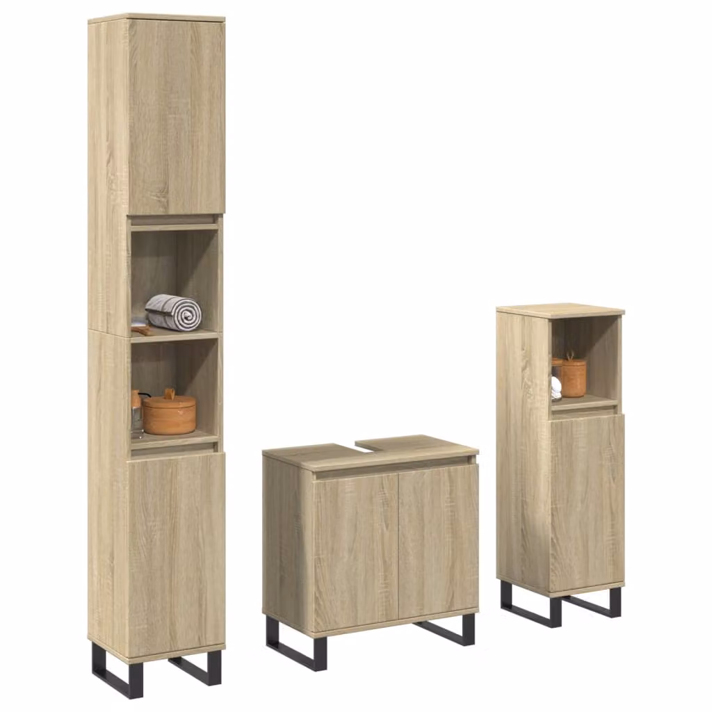 Set di mobili da bagno industrial vidaXL in legno e metallo, 3 pezzi, colore rovere beige e marrone