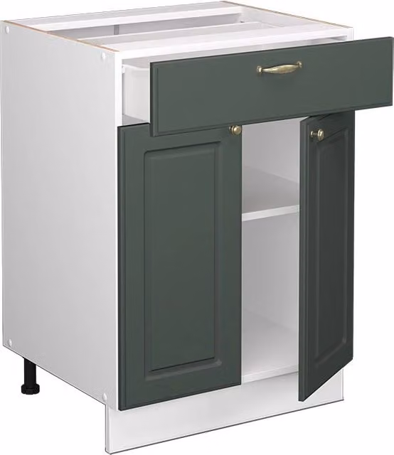 Mobiletto base per cucina Fame-Line Verde-oro rustico/Bianco 60 cm con cassetto, PL Rovere Vicco