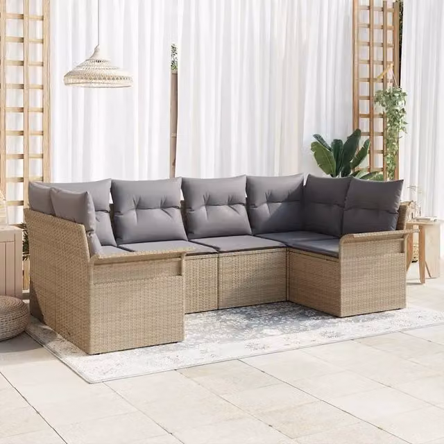 Set Divano da Giardino 6 pz Beige Poly Rattan 3354169