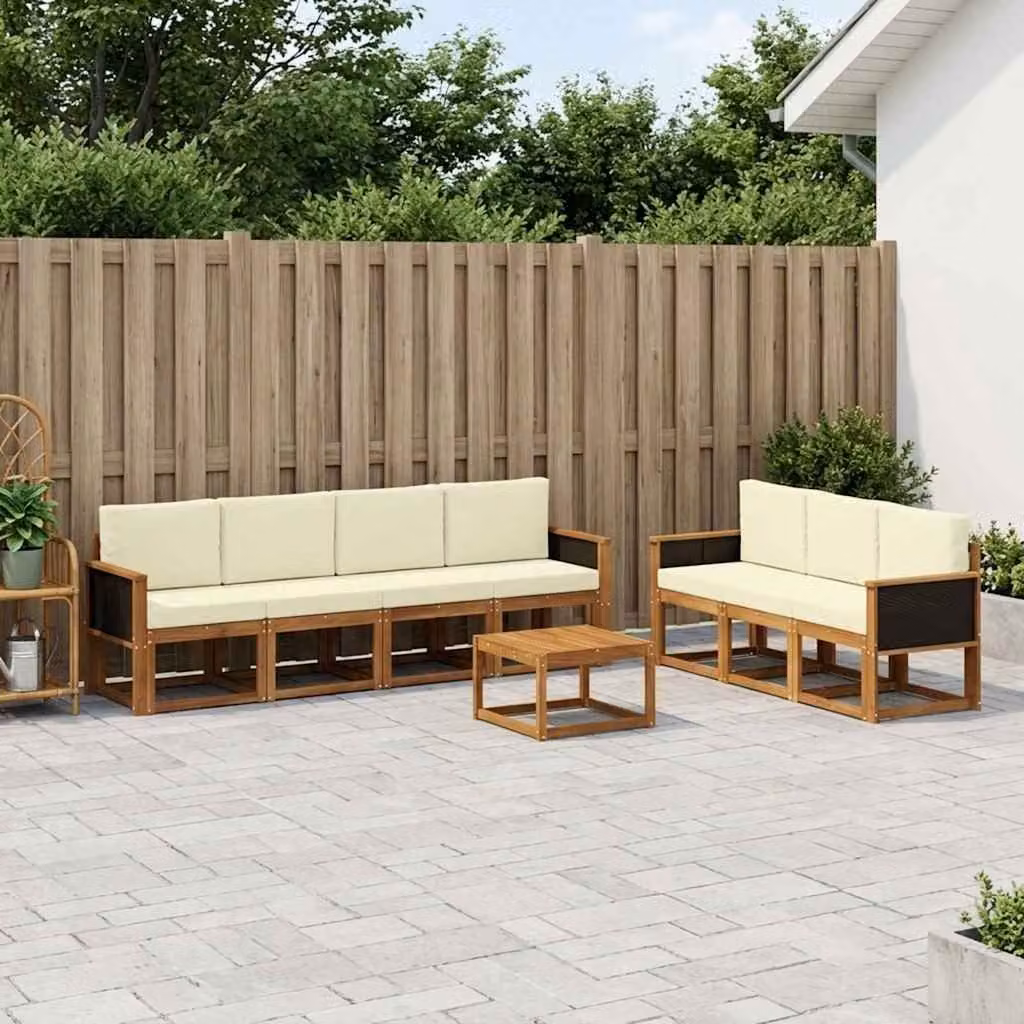 Set di divani da esterno vidaXL 7 pz in legno di acacia con cuscini beige e marrone