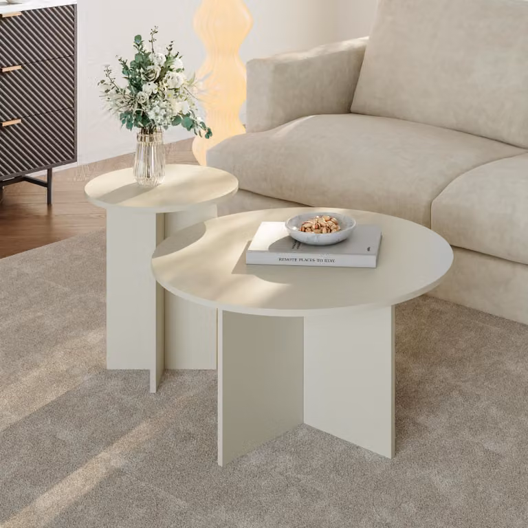 Set di 2 tavolini 'Verummetka' rotondi color sabbia
