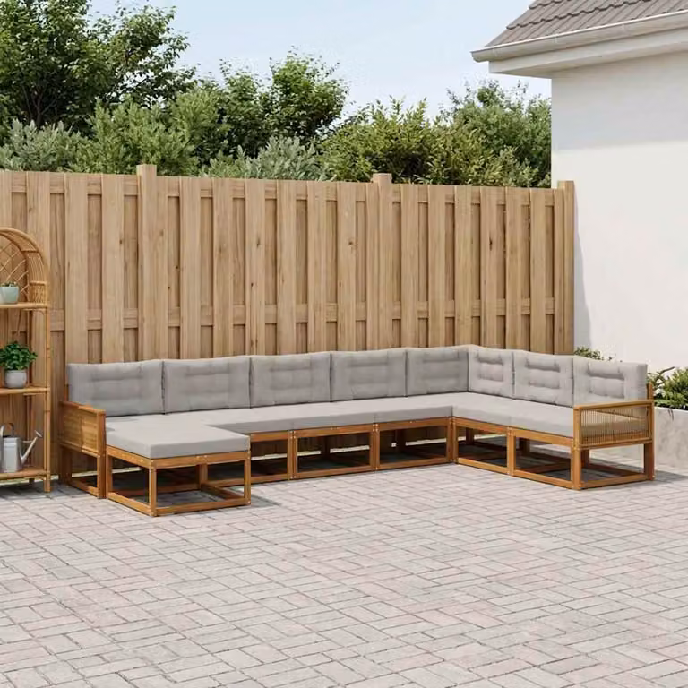 Set di divani da esterno vidaXL 8 pz in legno di acacia, colore Naturale e Grigio Chiaro