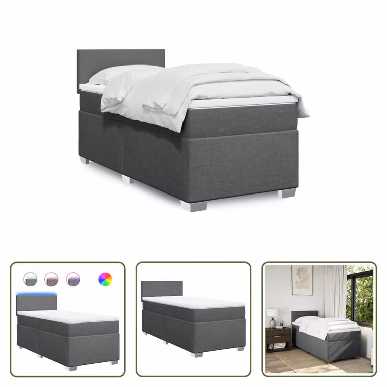 The Living Store Letto a molle con materasso grigio scuro 80x200 cm in tessuto