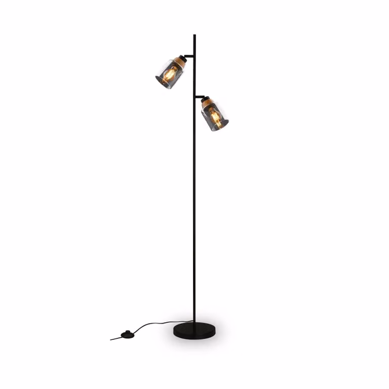Lampada da terra, con legno, vetro fumé, 2xE27/max.10