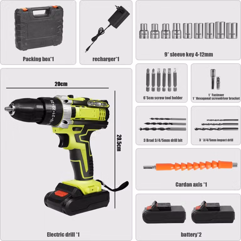 Trapano a percussione a batteria, alta velocità 1350 giri/min, sistema a doppia batteria, 2 batterie, EU