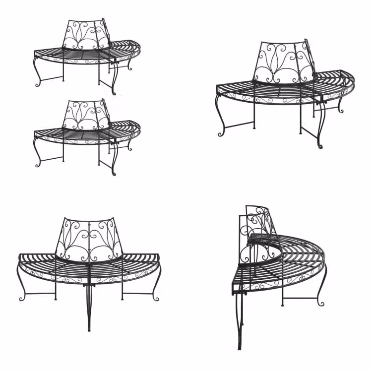 vidaXL Panche per alberi Semicircolari 2 pezzi Ø160 cm Acciaio nero - Panca per alberi - Panca per alberi - Panca - Seduta per albero