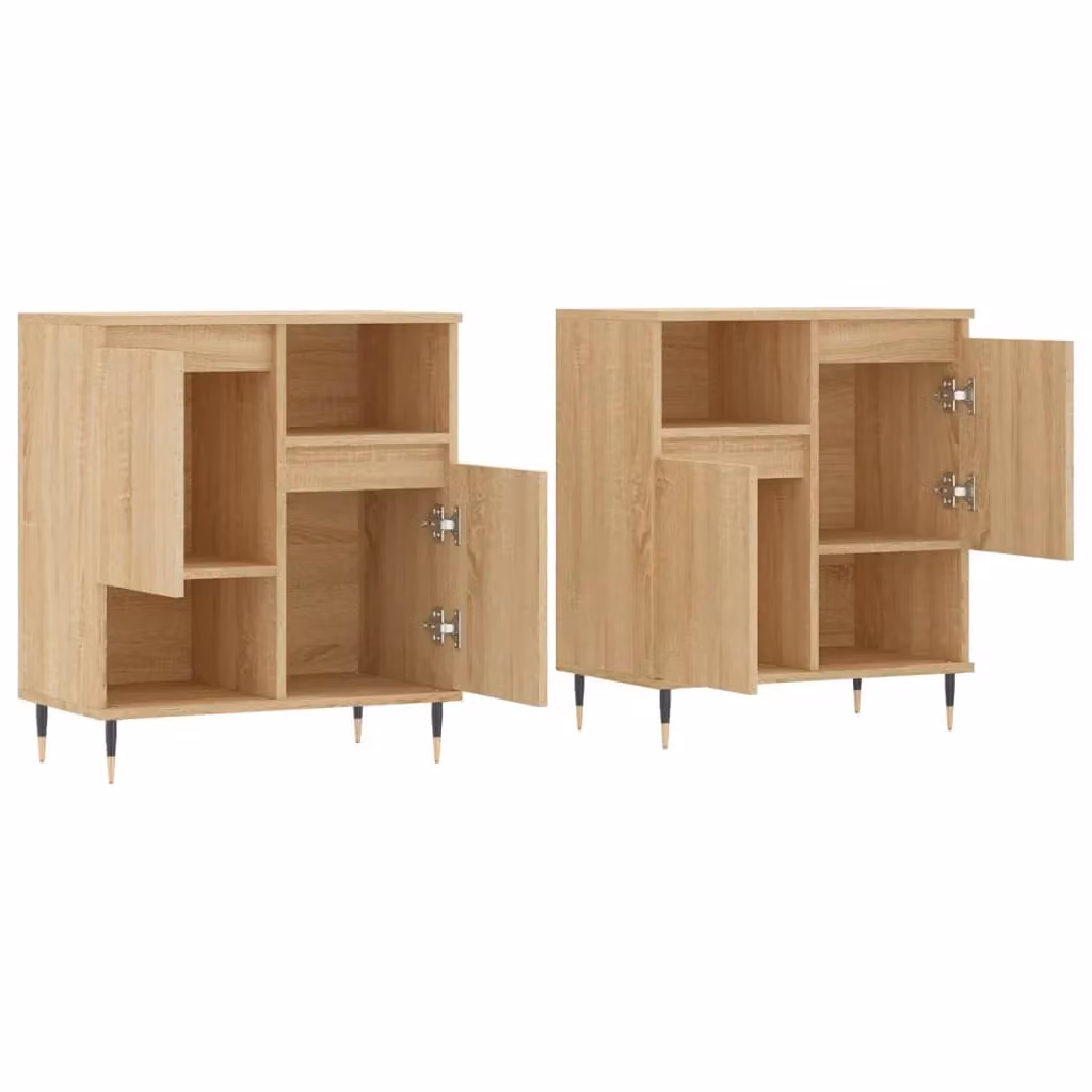 Set di 2 mobili contenitori buffet e credenza in legno MDF e metallo marrone per cucina e soggiorno L: 120 cm, P: 35 cm, H: 70 cm – 2