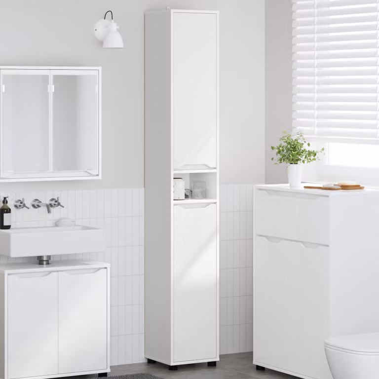 Mobile da bagno moderno vidaXL bianco con ante a battente e ripiani interni L: 30,5 cm, P: 30 cm, H: 195 cm