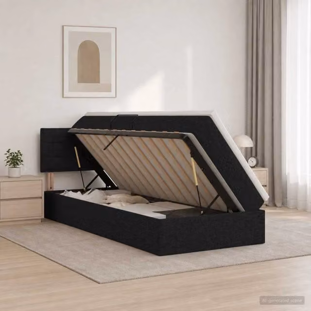 Letto con contenitore e materasso vidaXL in velluto nero L: 100 cm, P: 200 cm, H: 204 cm