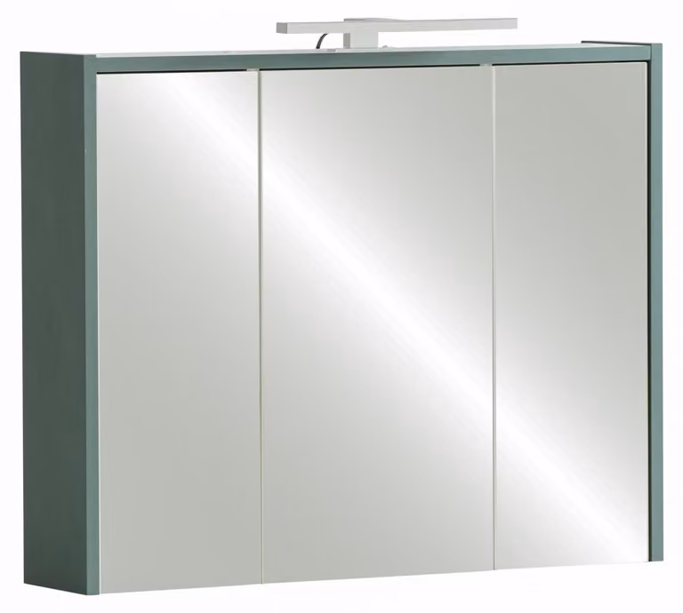 Specchio a muro con 3 ante, illuminazione a LED, colore verde bosco, 74,5 cm