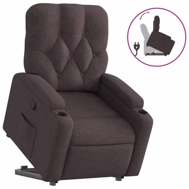Poltrona | Sedia Relax Alzapersona Reclinabile Marrone Scuro in Tessuto