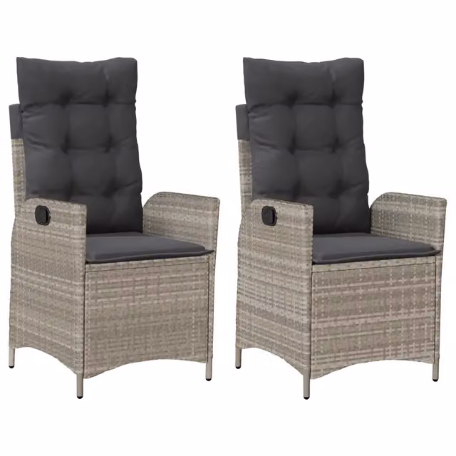 Set di 2 sedie reclinabili da giardino in polyrattan e metallo con cuscini color grigio antracite per esterni