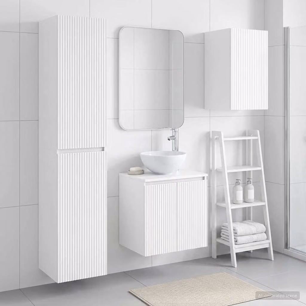 Set di mobili da bagno moderno vidaXL in 3 pezzi Bianco Lucido con pensile e colonna alta