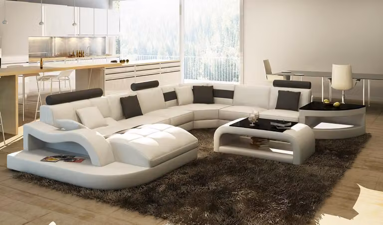 Multifunktion XXL Big Ledersofa Sofa Couch Eck Wohnlandschaft Ecksofa Polster