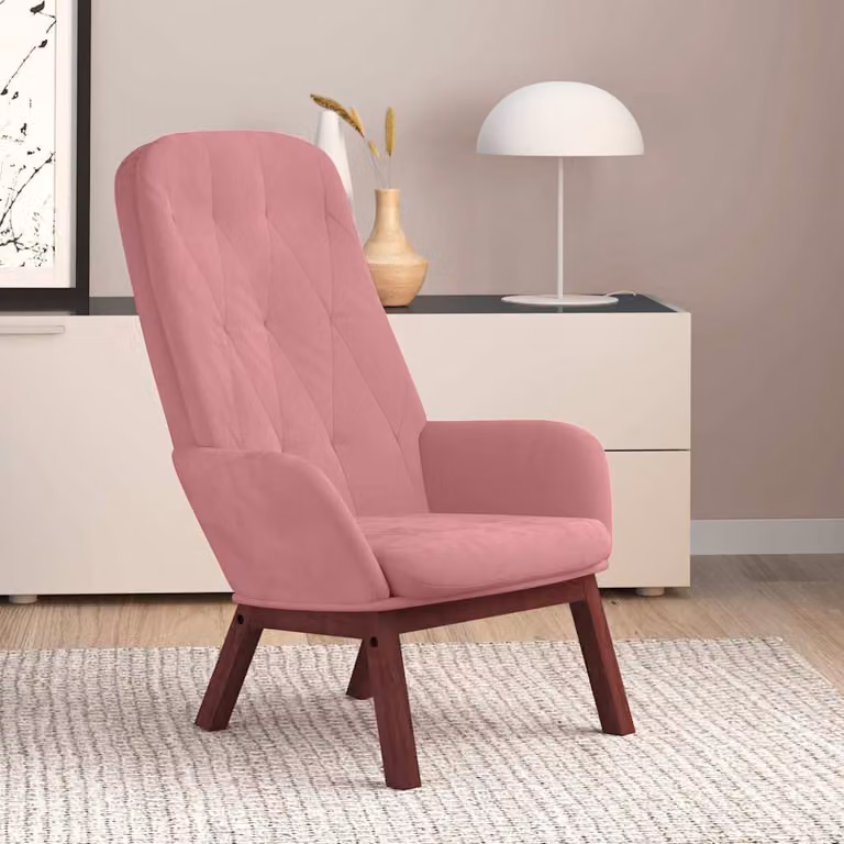 Sedia Relax vidaXL in Velluto Rosa con Braccioli e Struttura in Legno e Metallo