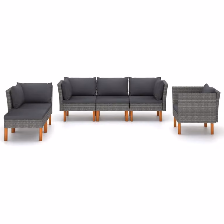 set 6 pezzi da giardino in poly rattan e legno di eucalipto grigio
