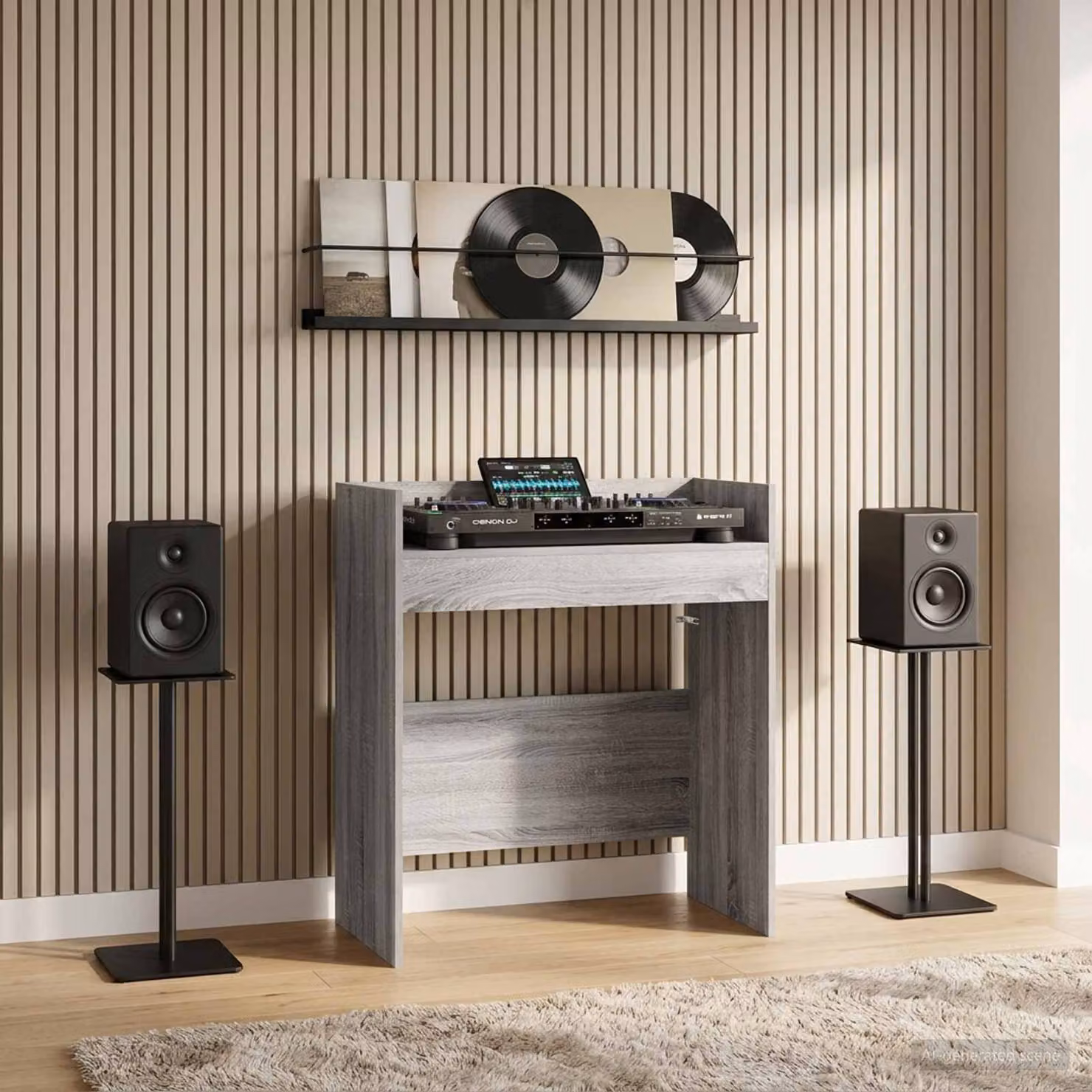 vidaXL Tavolo DJ moderno in legno ingegnerizzato grigio L: 102 cm, P: 45 cm, H: 102 cm