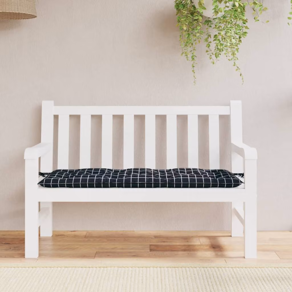 Cuscino per panca da giardino vidaXL con motivo a quadri nero e multicolore, resistente all'acqua e ai raggi UV, L 120 x P 50 x H 7 cm