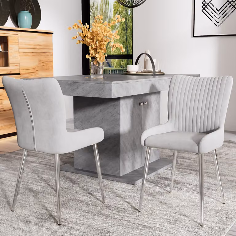 Set di 2 sedie da sala da pranzo Flieks, sedie da cucina con gambe in metallo argentato, sedia da soggiorno sedia da trucco sedie imbottite con rivestimento in velluto, grigio
