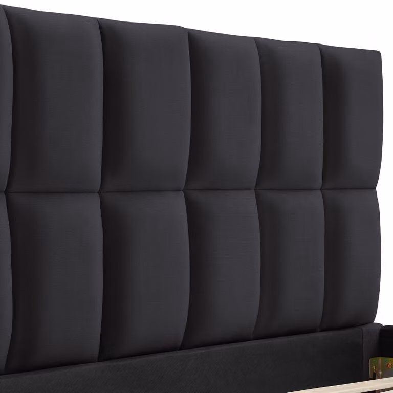 Letto imbottito Shirley tectake in velluto nero con rete a doghe L/P/H: 220 x 140 x 153 cm