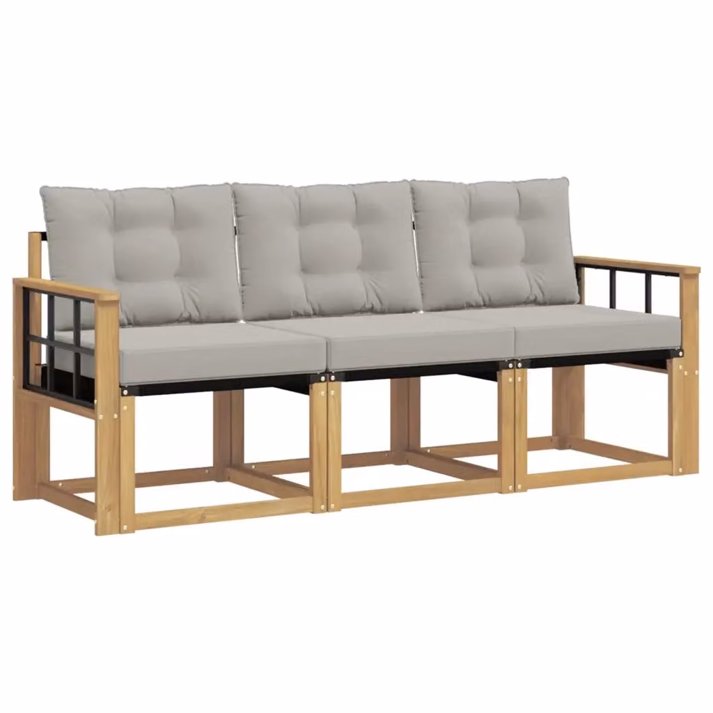 Set di divani da esterno 3 pezzi vidaXL in legno di acacia con cuscini Bianco e Grigio – 2