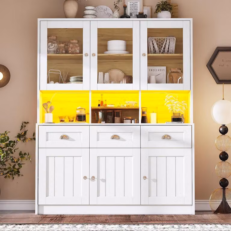 Armadio alto da cucina con illuminazione a LED, dimensioni 140x40x175 cm, colore bianco