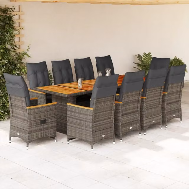Set Bistrò da Giardino vidaXL in Polyrattan e Legno di Acacia Grigio 11 pz