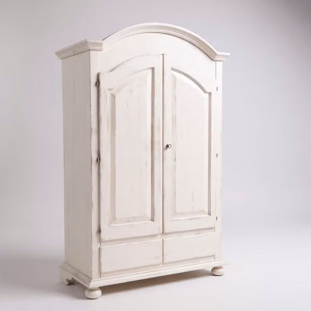 Armadio shabby chic in legno di pino bianco con 2 ante e cassetti interni Mobili 2G L/P/H: 125 x 61 x 200 cm – 1