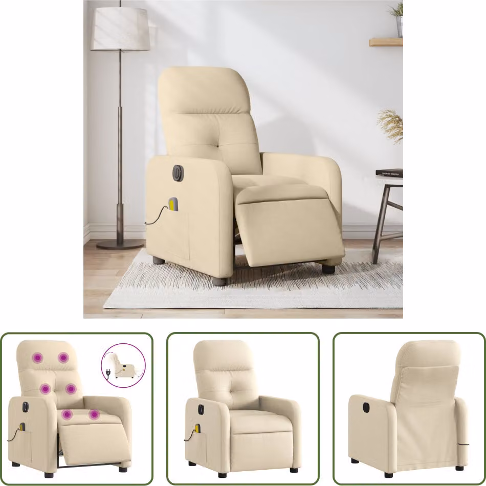 The Living Store Sedia massaggiante elettrica in tessuto crema
