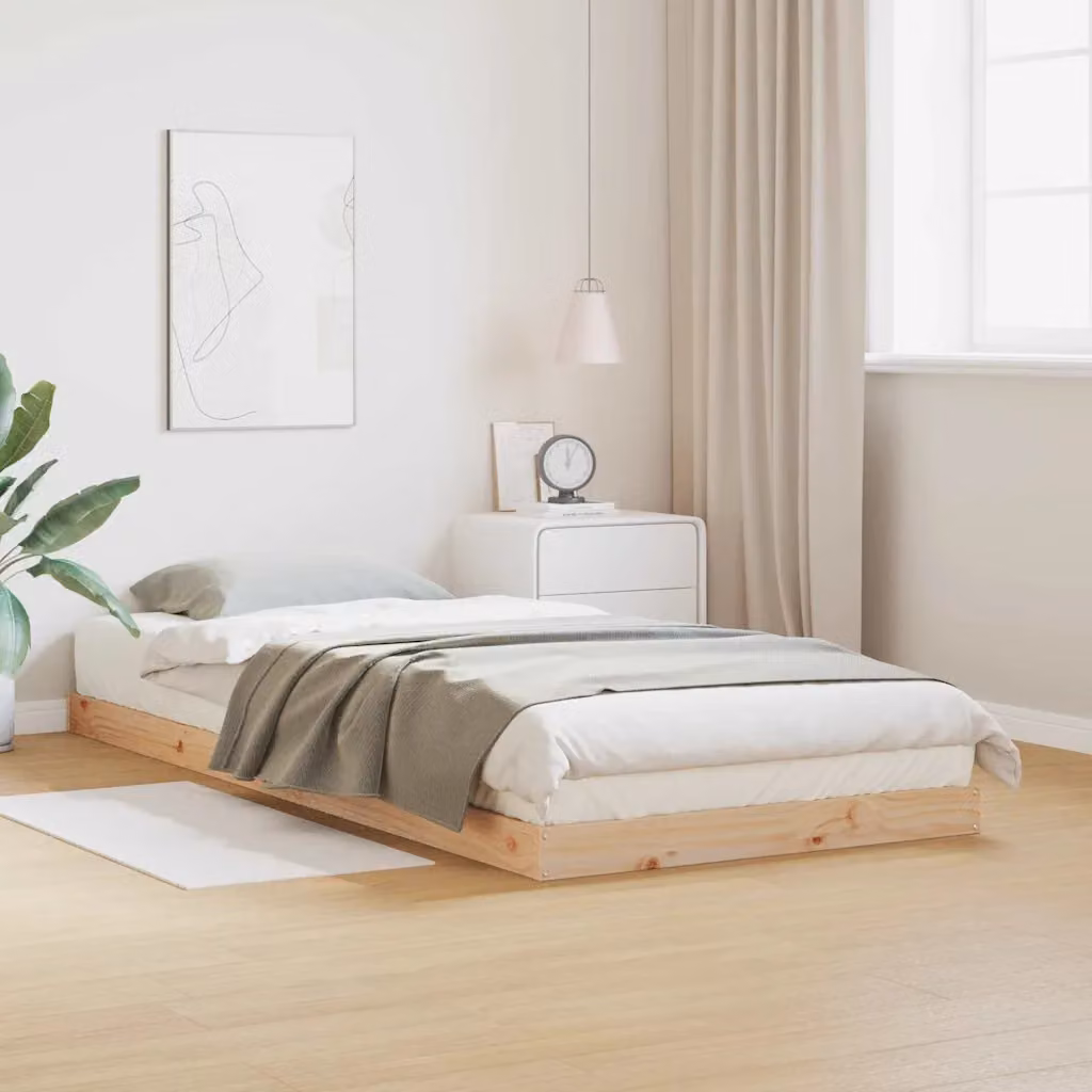 vidaXL Struttura letto a pavimento moderna in pino massello beige L: 223,5 cm, P: 104 cm, H: 100 cm
