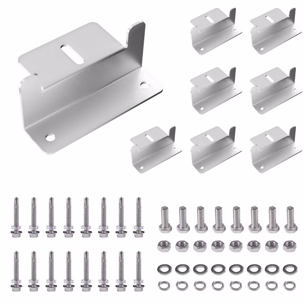 set di 8 staffe per pannelli solari Staffa per pannelli solari fotovoltaici ad angolo Z in alluminio Montaggio su tetto a parete (argento)
