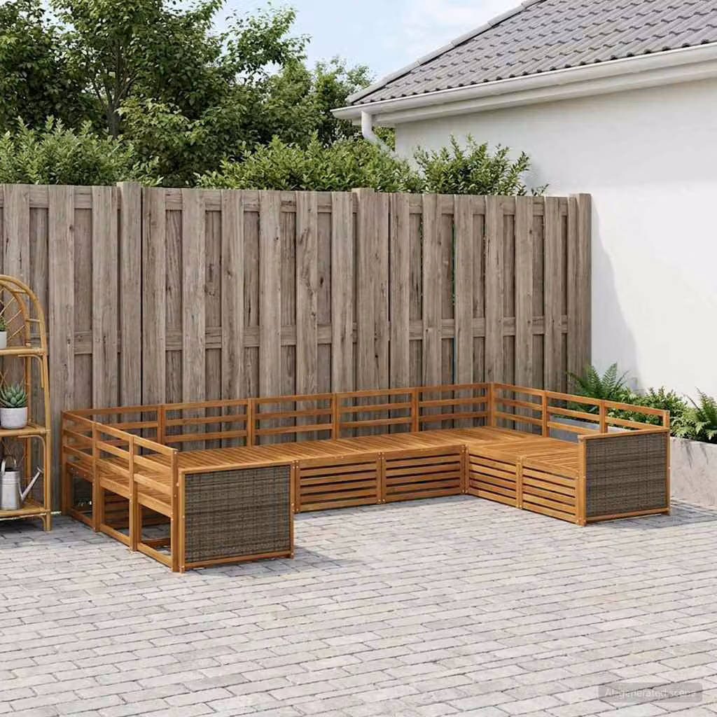 Set di divani da giardino vidaXL in legno di acacia massello marrone con cuscini, composizione a L moderna per esterno