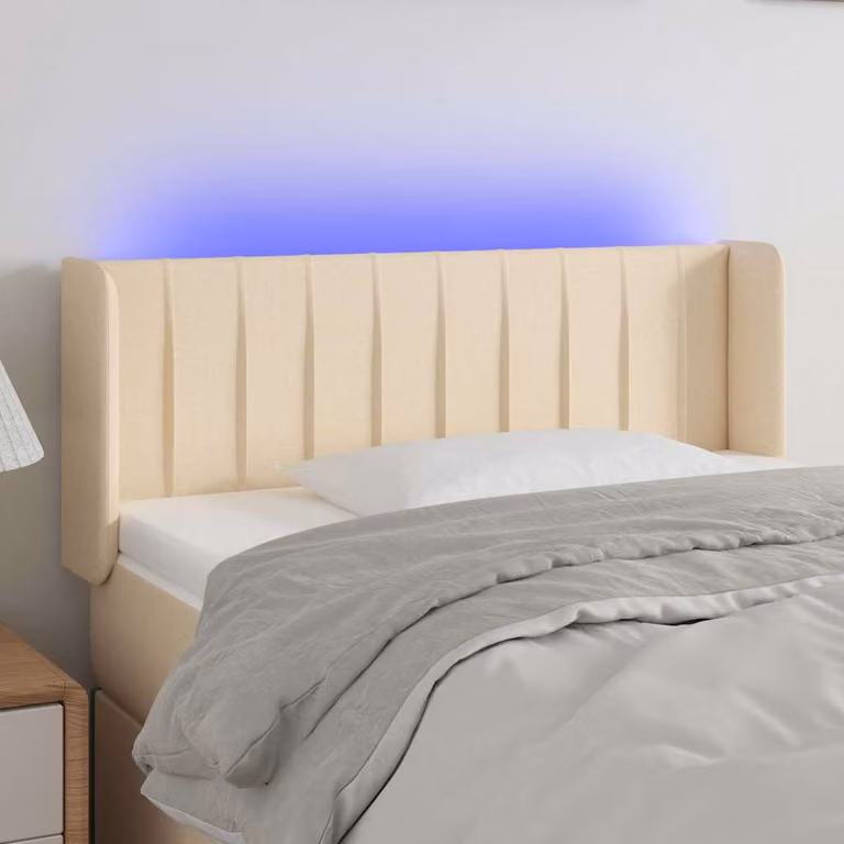 Testiera per letto vidaXL in tessuto beige con illuminazione LED e porta di ricarica USB, L 93 cm, P 16 cm, H 78-88 cm