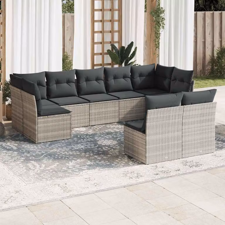 Set Divano da Giardino vidaXL a Forma a U in Polyrattan con Cuscini Grigio Chiaro