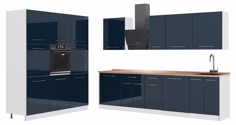 Cucina componibile Vicco Fame-Line Blu scuro lucido/Bianco 460 cm, PL Rovere, Model 63831