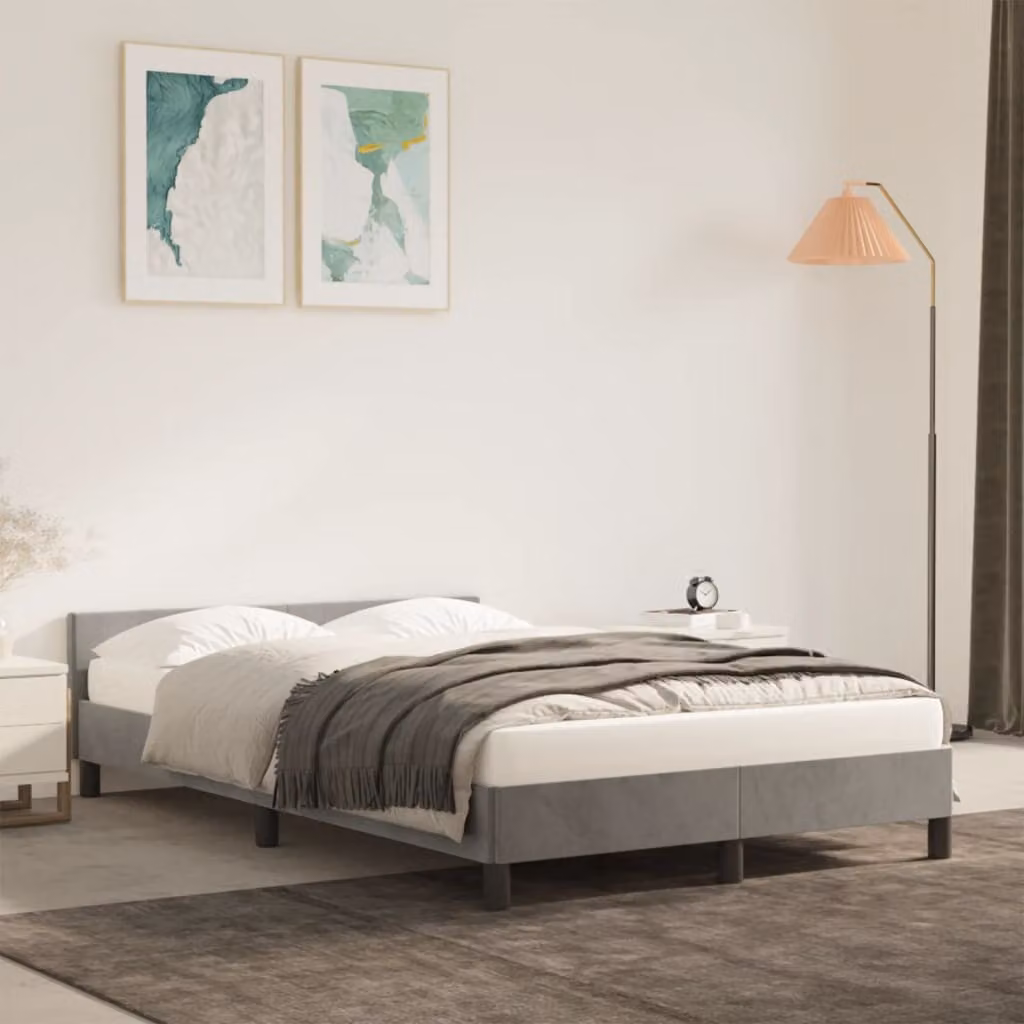 vidaXL Giroletto in Velluto Grigio Chiaro con Doghe in Legno L/P/H: 120 x 190 cm