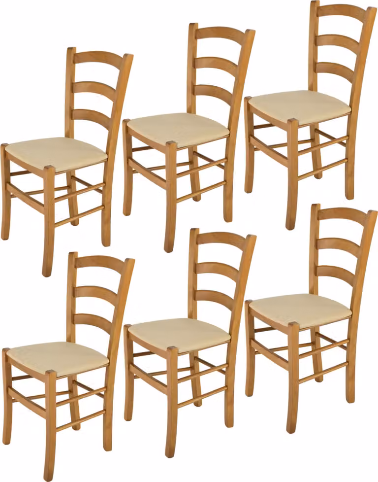 t m c s Tommychairs - Set di 6 sedie VENICE per cucina e sala da pranzo, struttura robusta in legno di faggio laccato colore rovere e sedile imbottito rivestito in STOFFA colore canapa