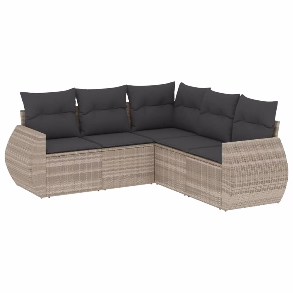 Set Divano da Giardino 5pz con Cuscini Grigio Chiaro Polyrattan