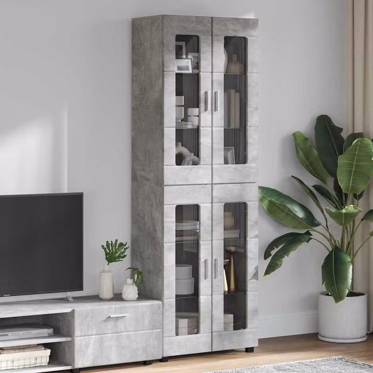 Credenza moderna vidaXL FLORIN in grigio cemento L 60 cm, P 35 cm, H 182 cm