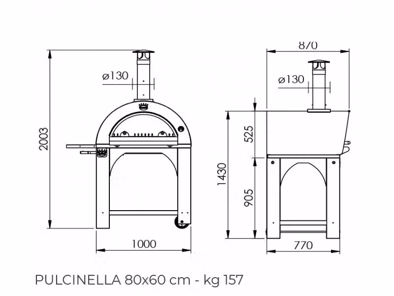 Forno a legna a cottura diretta Clementi Forni Pulcinella color bronzo e marrone L: 80 cm, P: 60 cm – 2