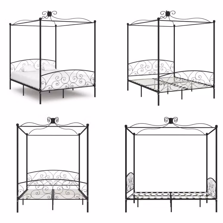 vidaXL Struttura letto a baldacchino in metallo nero 180 x 200 cm - Struttura letto - Cornici letto - Struttura letto - Letto