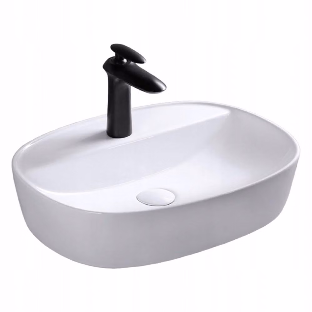 Lavabo da appoggio in Vetroceramica bianca lucida da posizionare sul piano di lavoro 60x40x12 cm
