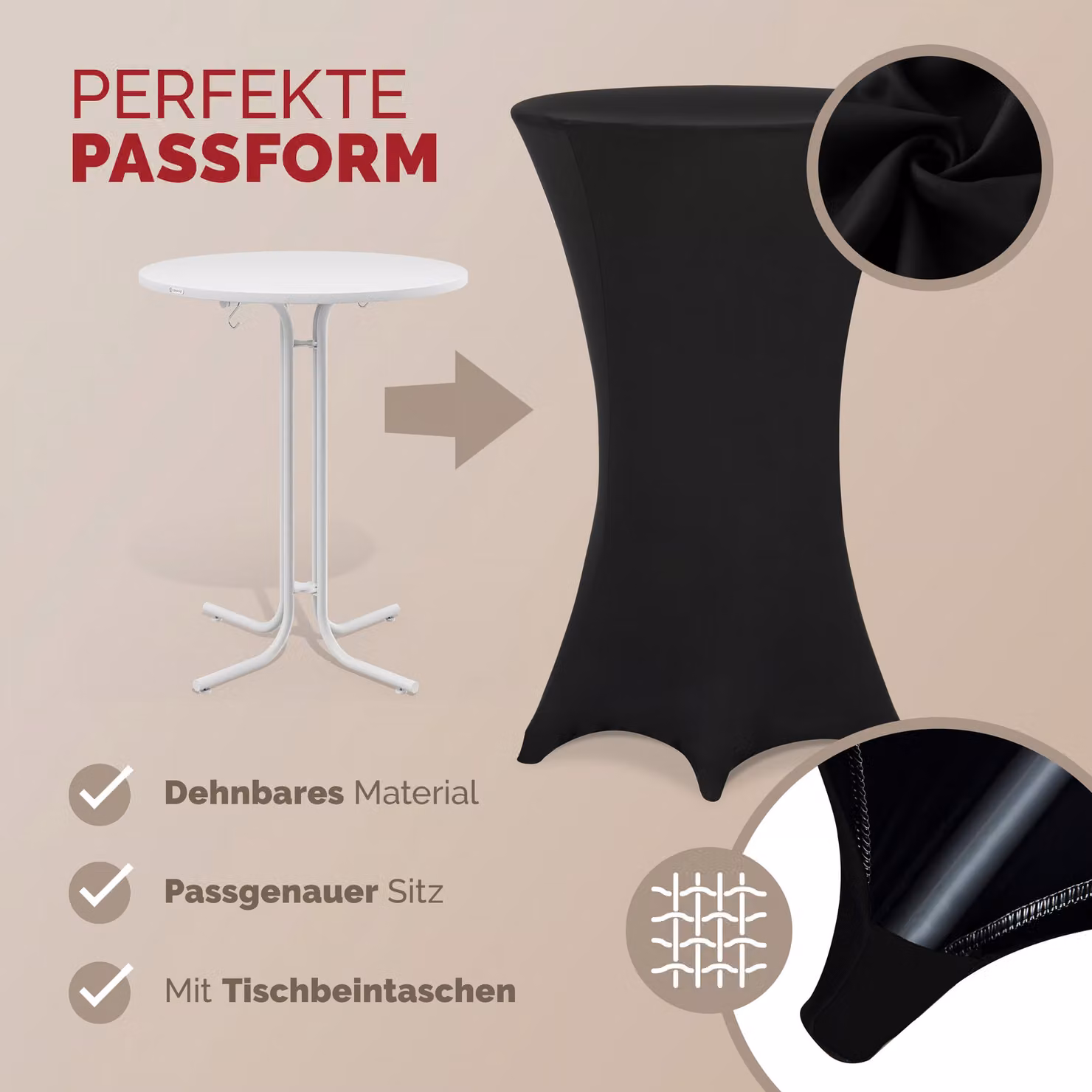 Set di 2 copritavolo da bar Detex nero Ø60 cm in poliestere ed elastane lavabile – 3