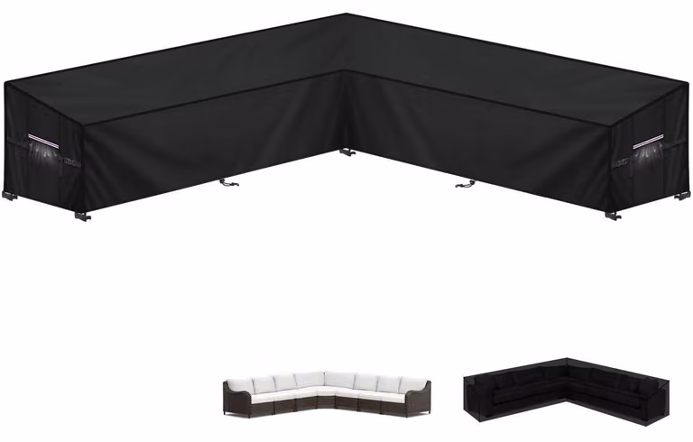 Copertura per divano da esterno, forma a L, impermeabile, tessuto Oxford 420D, dimensioni 330x330x100x90/65 cm