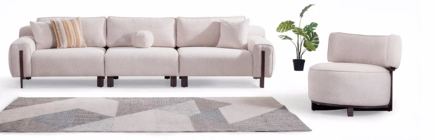Modernes weißes Sofa-Set: 4-Sitzer und Sessel im zeitgemäßen Design