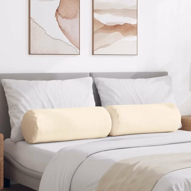 Set di 2 cuscini a rullo vidaXL in tessuto di velluto a coste beige, Ø 25 x 70 cm