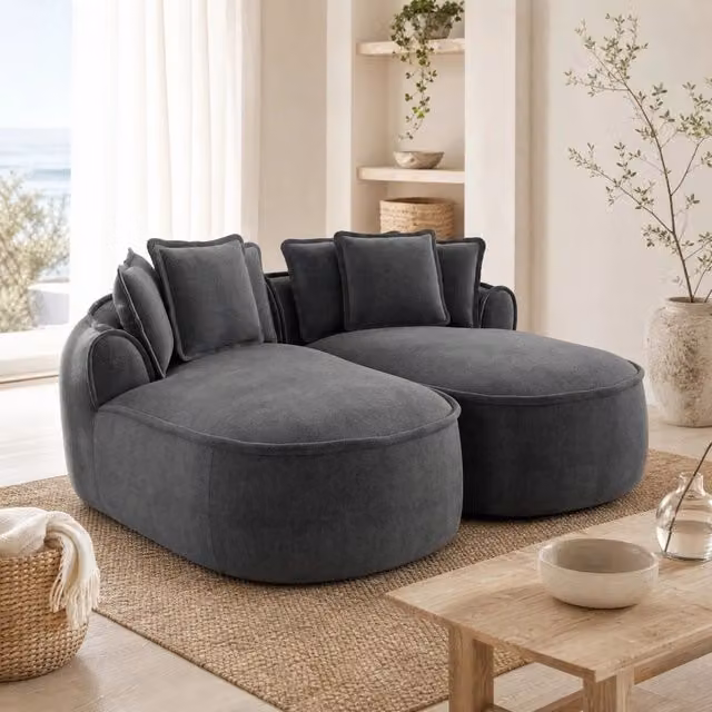Divano modulare trasformabile in ciniglia grigio con 2 moduli HOMVRA