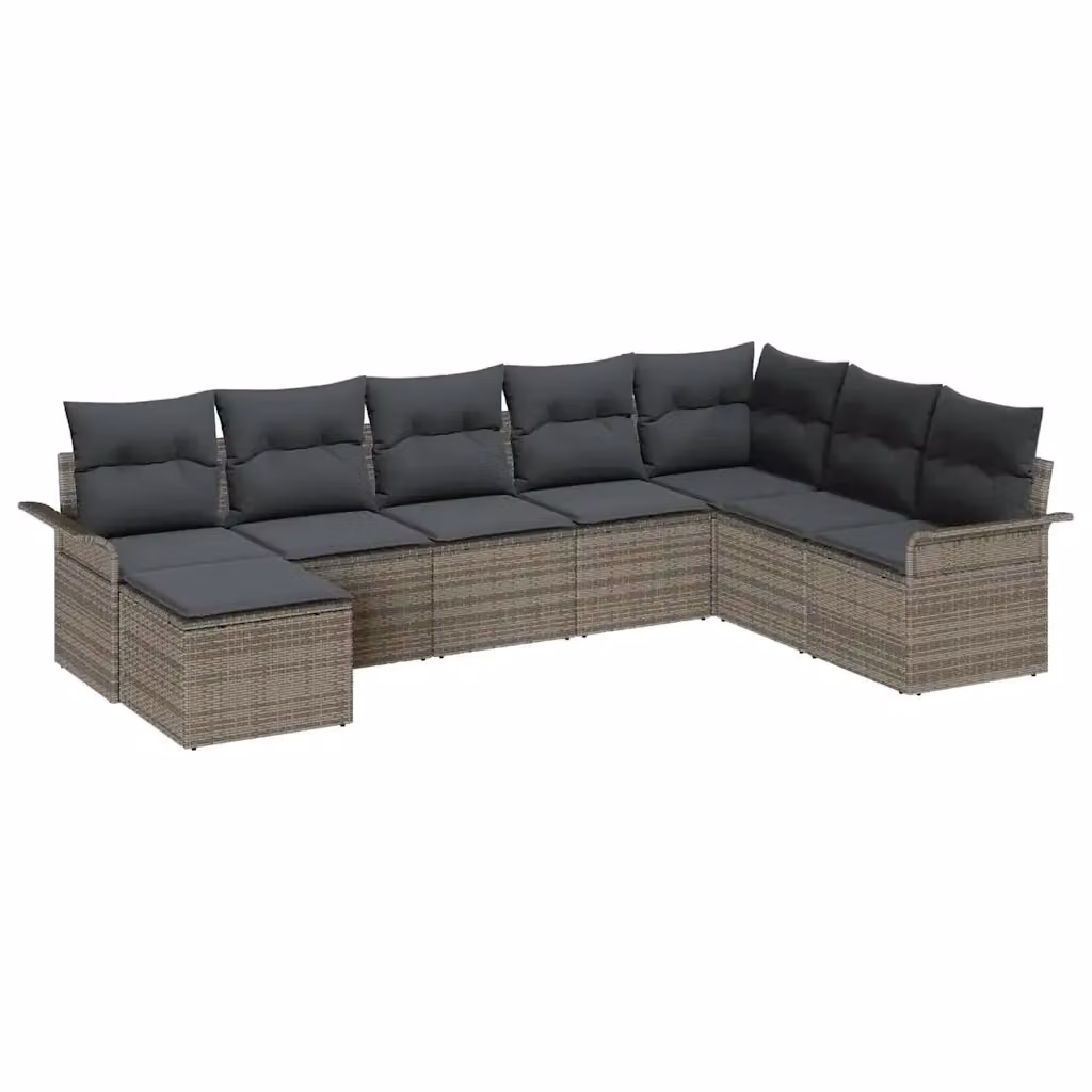Set Divano da Giardino vidaXL 8 pz Grigio in Poly Rattan con Cuscini e Struttura in Acciaio – 2
